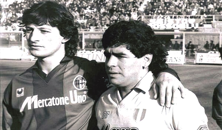Biondo e Maradona prima di un Bologna-Napoli