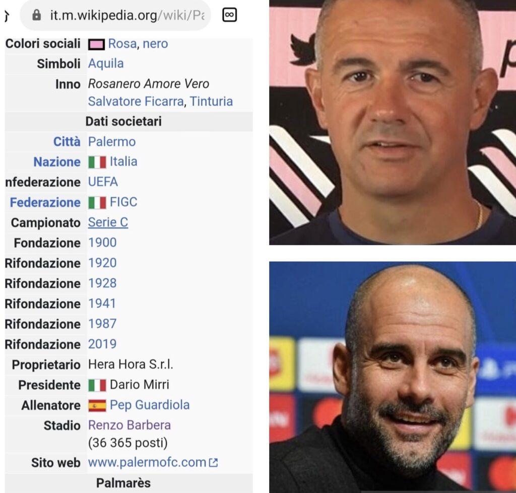 La pagina di wikipedia con Guardiola al posto di Filippi