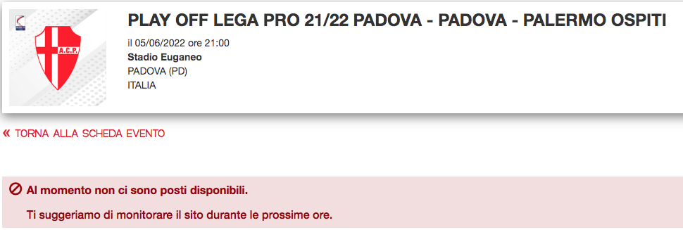 A ruba i biglietti per il settore dedicato ai tifosi del Palermo